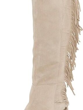 Lucky Brand Beige Suede Over-The-Knee Fringe Boots